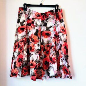 Banana Republic sz 8 Silk Blend Pleated Red Poppy Flowers Floral Lined Skirt